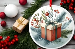 Gift Round Christmass Ornament Sublimation PNG Product Image 2
