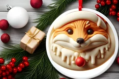 3D Christmas Fox Round Ornament Sublimation PNG Product Image 2
