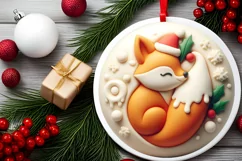 3D Christmas Fox Round Ornament Sublimation PNG Product Image 2