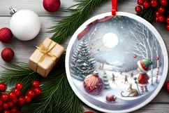 3D Winter Scene Elf Round Christmas Ornament PNG Product Image 1