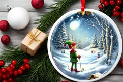 3D Winter Scene Elf Round Christmas Ornament PNG Product Image 2