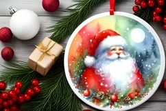 Watercolor Santa Ornament Sublimation PNG Product Image 2