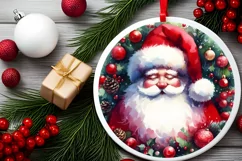 Santa Round Christmas Ornament Sublimation PNG Product Image 2