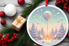 Pastel Christmas Molten Candy Scene Round Christmas Ornament Product Image 2