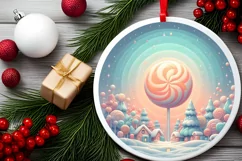 Pastel Molten Candy Winter Scene Round Christmas Ornament Product Image 1