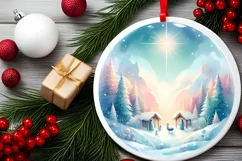 Pastel Nativity Scene Winter Scene Round Christmas Ornament Product Image 1