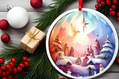 Pastel Nativity Scene Winter Scene Round Christmas Ornament Product Image 2