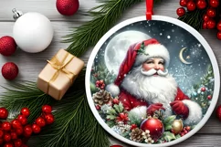 Santa Round Christmas Ornament Sublimation PNG Product Image 2