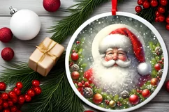 Santa Round Christmas Ornament Sublimation PNG Product Image 2