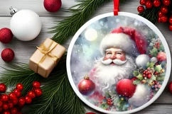 Santa Round Christmas Ornament Sublimation PNG Product Image 1