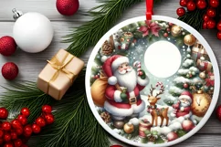 Santa Scene Round Ornament Sublimation PNG Product Image 2