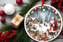 Santa Round Christmas Ornament Sublimation PNG Product Image 2