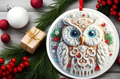 3D Christmas Owl Ornament Sublimation PNG Product Image 2