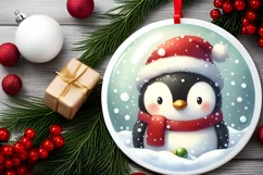 3D Penguin Portrait with Santa Hat Round Christmas Ornament Product Image 1