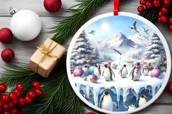 3D Winter Scene Elf Round Christmas Ornament PNG Product Image 1