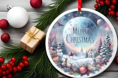 Merry Christmas Pastel Round Christmas Ornament Sublimation Product Image 2