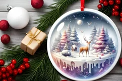 Reindeer Winter Christmas Ball Scene Sublimation PNG Product Image 2