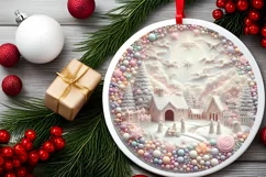 Pastell Molten Candy Winter Scene Round Ornament Sublimation Product Image 1