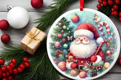 Santa Colorful Round Christmas Ornament Sublimation PNG Product Image 2