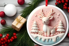 Deer Pastel Round Christmas Ornament Sublimation PNG Product Image 2