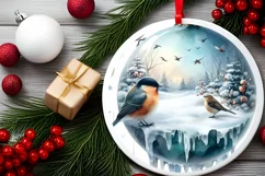 Winter Christmas Ball Scene with Birds Sublimation PNG Product Image 1