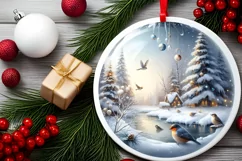 Winter Christmas Ball Scene with Birds Sublimation PNG Product Image 1