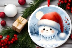 Winter Scene Monkey Portrait with Santa Hat Round Ornament Product Image 1