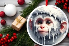 Winter Scene Monkey Portrait with Santa Hat Round Ornament Product Image 2