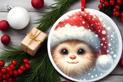 Winter Scene Monkey Portrait with Santa Hat Round Ornament Product Image 2