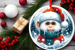 Winter Scene Monkey Portrait with Santa Hat Round Ornament Product Image 2