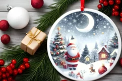 Santa Scene Round Ornament Sublimation PNG Product Image 2
