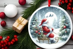 Santa Scene Round Ornament Sublimation PNG Product Image 1
