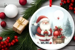 Santa Scene Round Ornament Sublimation PNG Product Image 1