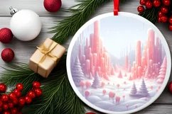 Pastell Molten Candy Winter Scene Round Ornament Sublimation Product Image 2
