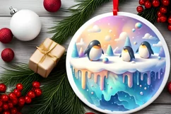 Pastel Penguin Winter Scene Sublimation PNG Product Image 1