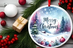 Merry Christmas Round Christmas Ornament Sublimation PNG Product Image 2