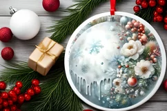 Winter Christmas Ball Scene with Flowers Sublimation PNG Product Image 2