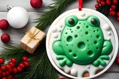 Christmas Frog with Melting Edges Round Ornament Sublimation Product Image 1