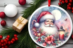 Santa Scene Round Ornament Sublimation PNG Product Image 2