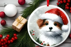 Dog Round Christmas Ornament Sublimation PNG Product Image 2