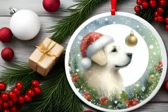 Dog Round Christmas Ornament Sublimation PNG Product Image 2