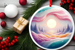 Pastell Molten Candy Winter Scene Round Ornament Sublimation Product Image 2