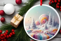 Pastell Molten Candy Winter Scene Round Ornament Sublimation Product Image 2