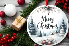 a simple winter scene merry christmas round ornament png Product Image 2