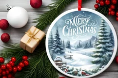 Merry Christmas Winter Scene Ornament Sublimation PNG Product Image 2