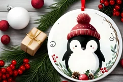 Penguin Round Christmas Ornament Sublimation PNG Product Image 2