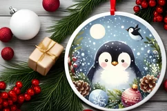 Christmas Penguin Round Ornament Sublimation PNG Product Image 2
