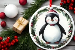 Penguin Round Christmas Ornament Sublimation PNG Product Image 2