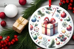 Watercolor Gift Christmas Round Ornament Sublimation PNG Product Image 2