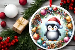 Colorful Penguin Christmas Ornament Sublimation PNG Product Image 1